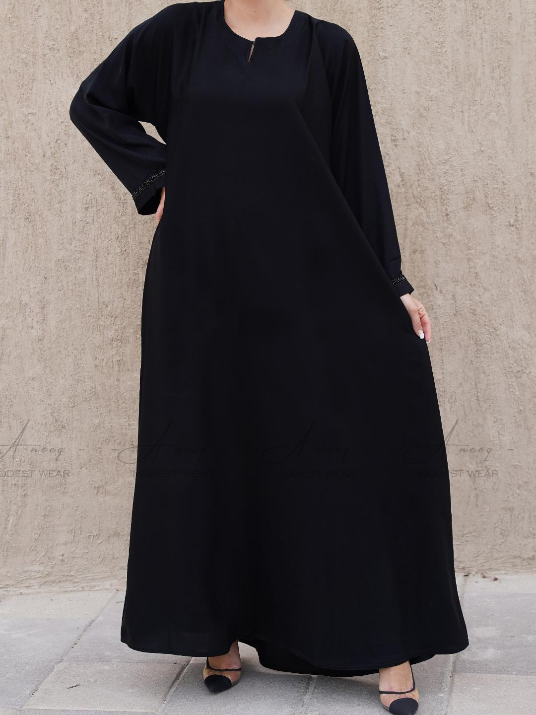 Luxurious black abaya with sparkling crystal details