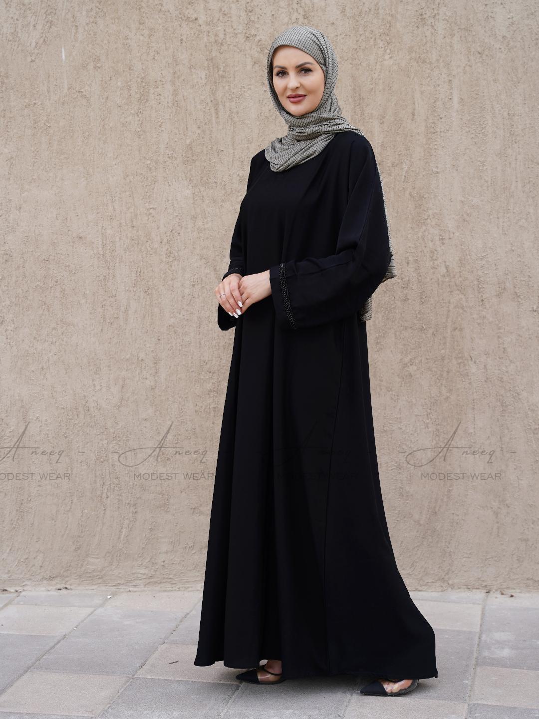 Crystal embellished black abaya for women