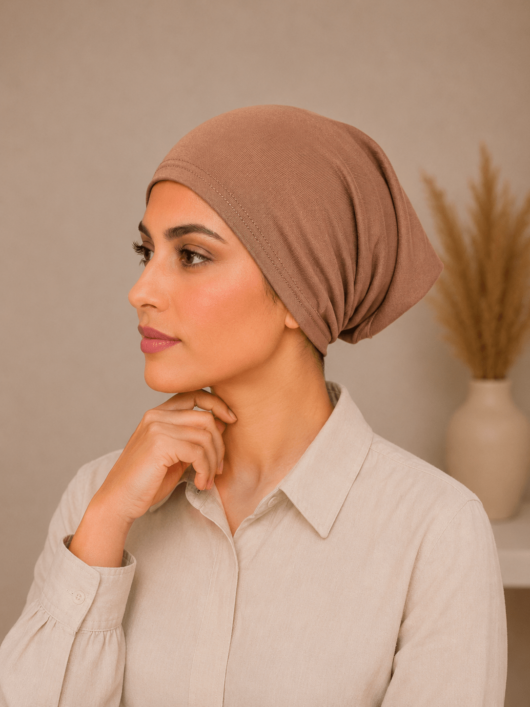 Premium Cotton Jersey Hijab Tube Cap – Cocoa Nude | Non-Slip Under Hijab Cap - Aneeq Modest Wear