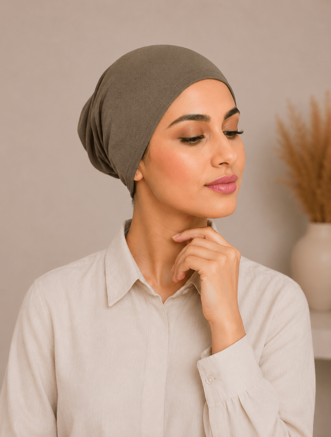 Premium Cotton Jersey Hijab Tube Cap – Olive | Non-Slip Under Hijab Cap - Aneeq Modest Wear