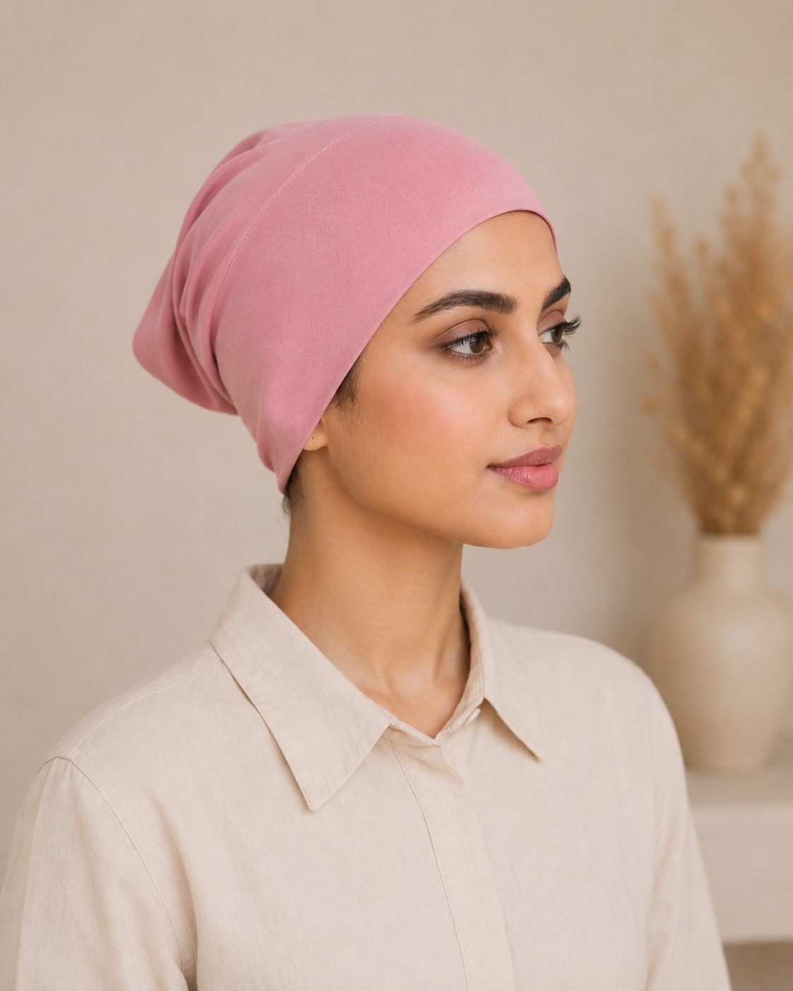 Premium Cotton Jersey Hijab Tube Cap – Soft Blush Pink | Non-Slip Under Hijab Cap