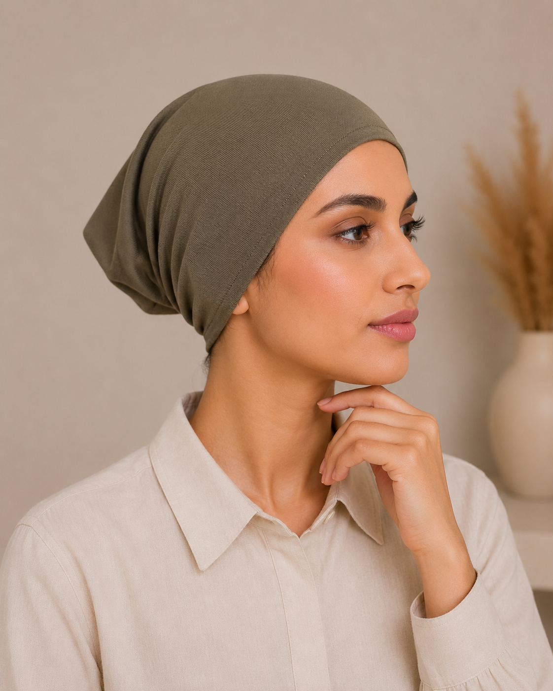 Premium Tube Hijab Cap in Earthy Olive