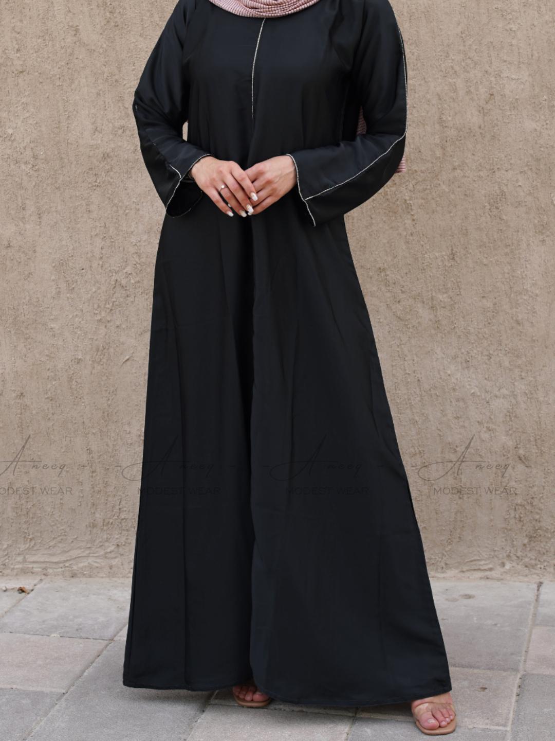 Luxury black abaya adorned with beautiful stone lace work