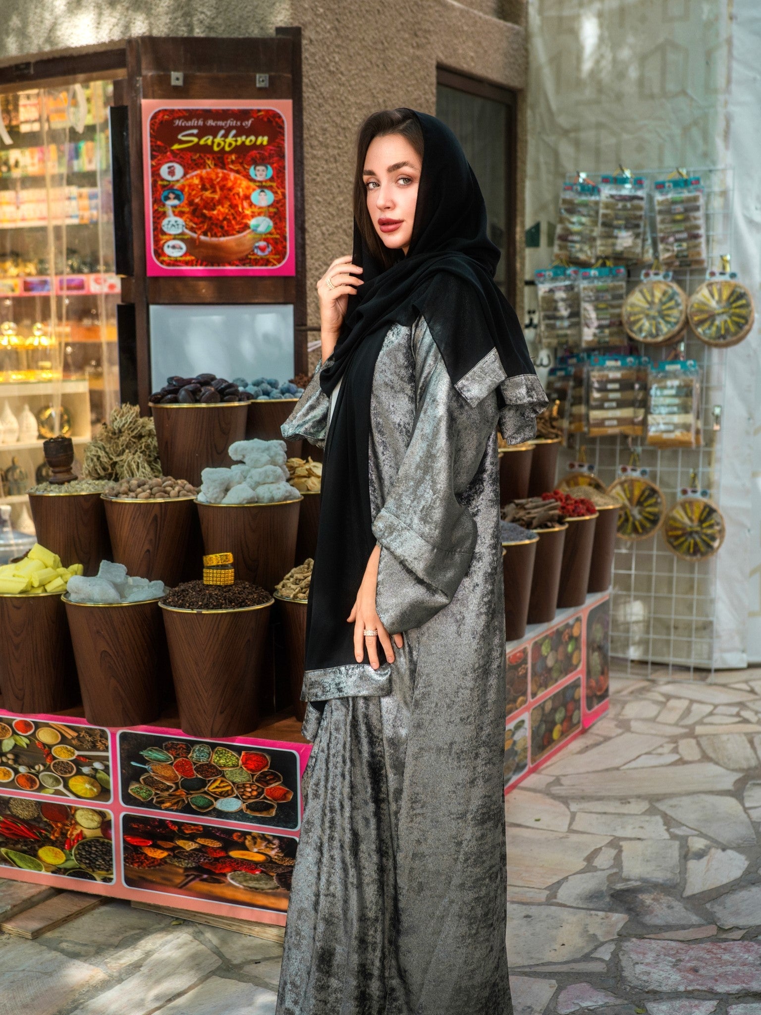 Nour Abaya - Midnight Silver - Aneeq Modest Wear