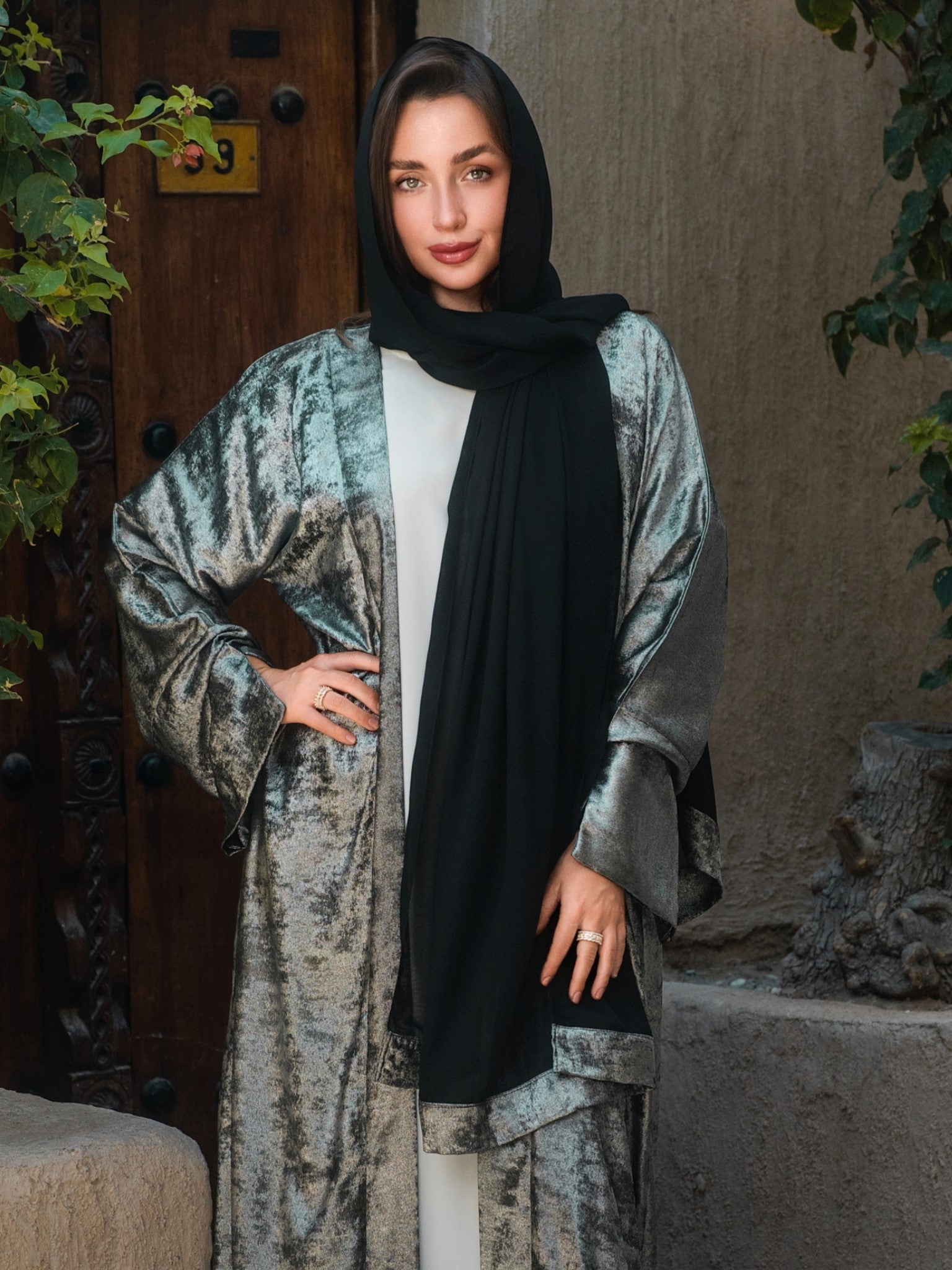 Nour Abaya - Midnight Silver - Aneeq Modest Wear