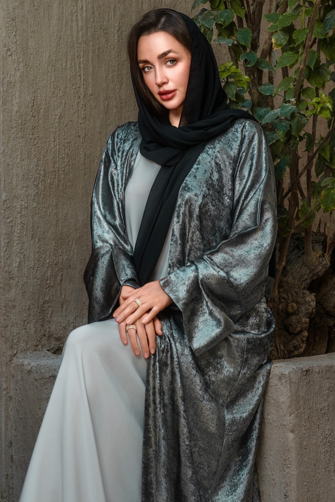 Nour Abaya - Midnight Silver - Aneeq Modest Wear