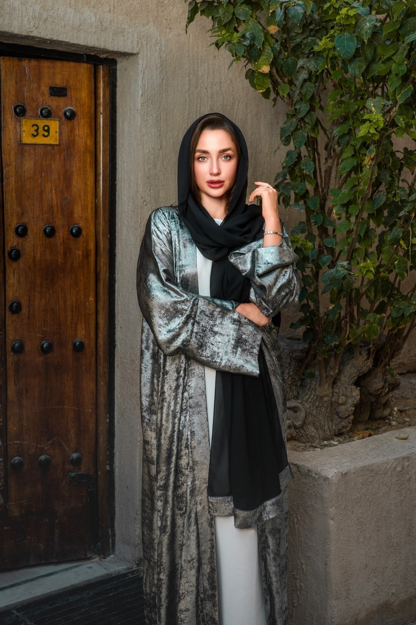 Nour Abaya - Midnight Silver - Aneeq Modest Wear