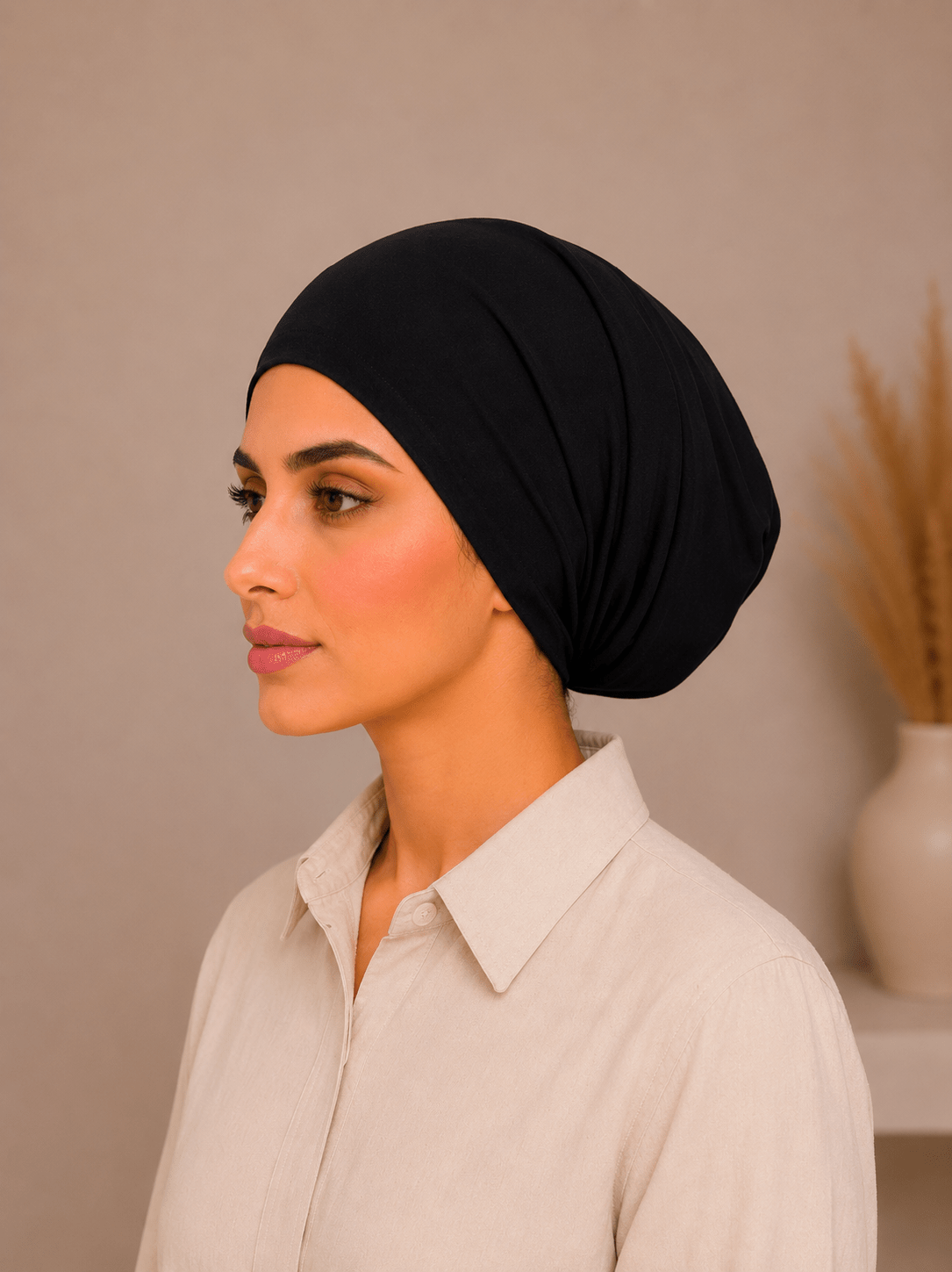 Premium Cotton Jersey Hijab Tube Cap – Black | Non-Slip Under Hijab Cap - Aneeq Modest Wear